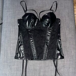 Black lace leather corset